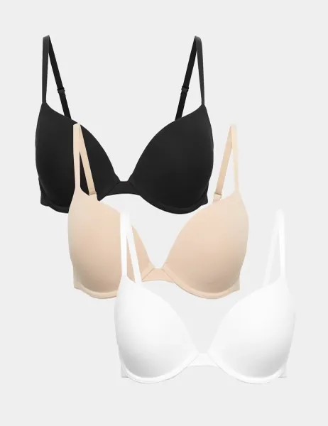 Marks & Spencer 3pk Cotton Rich Wired Push-Up Bras A-E Opaline Mix
