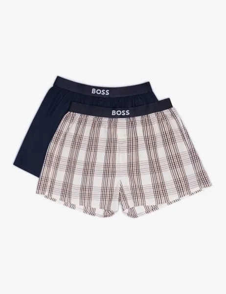 Boss 2 Pack Pure Cotton Striped & Plain Boxers White Mix