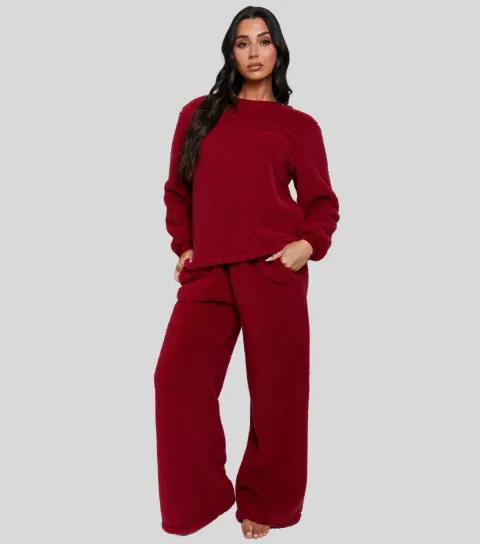 Women's Burgundy Borg Lounge Set