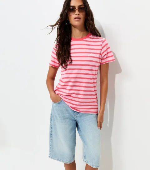Women's Pink Striped Le Soleil Embroidered T-Shirt