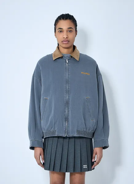 Chambray Jacket With Velvet Collar