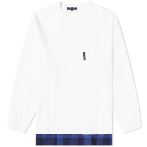 Checked Hem Long Sleeve Pocket T-Shirt
