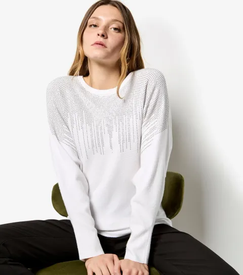 Women's White Chandelier Stud Batwing Jumper