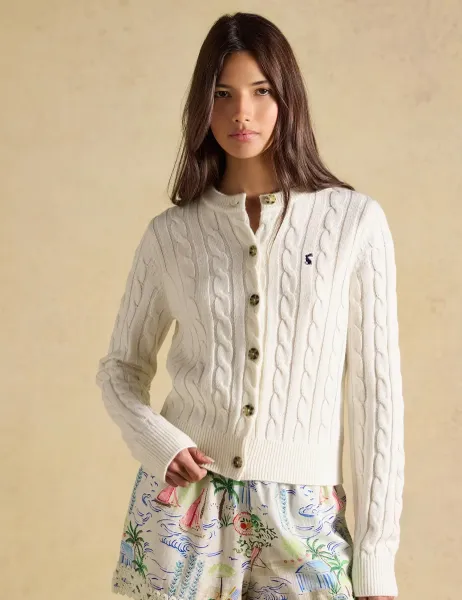 Joules Cable Knit Button Up Cardigan with Wool