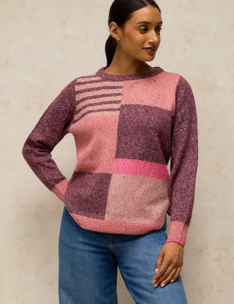 White Stuff Patterned Crew Neck Jumper Burgundy Mix