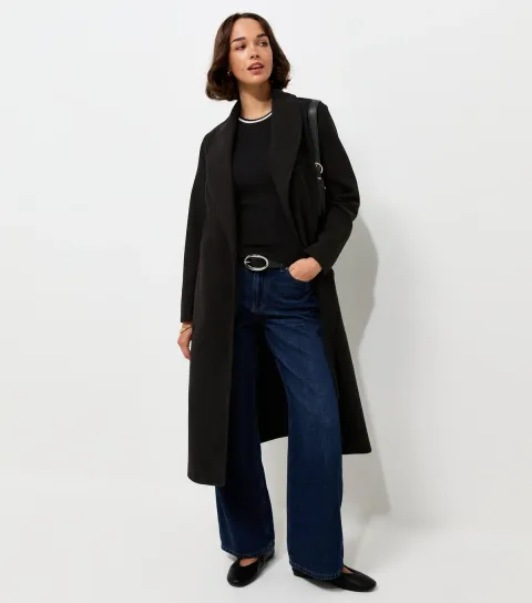 New Look Women's Dark Burgundy Shawl Collar Belted Wrap Coat