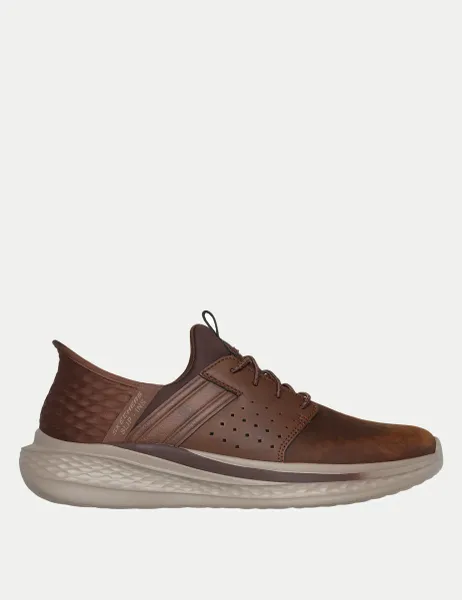 Skechers Slade Zachary Leather Slip-ins Trainers Brown Mix