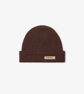 Logo Patch Wool Beanie in Treacle brown