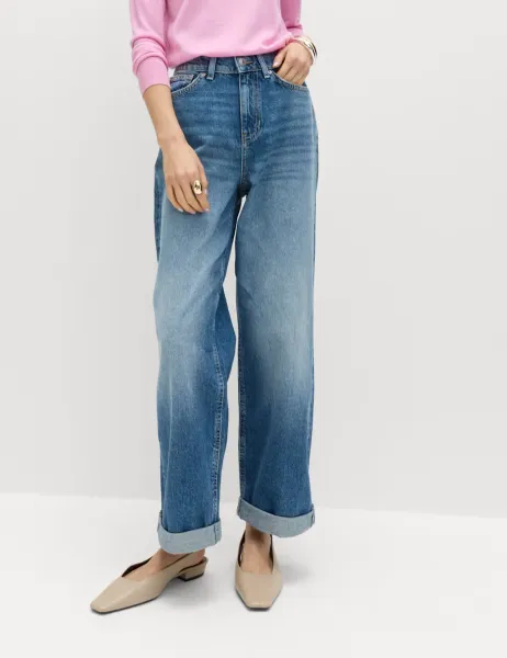 Marks & Spencer Boyfriend Mid Rise Ankle Grazer Jeans Medium Indigo