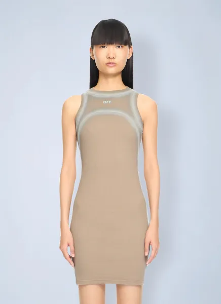 Off-White Spray Off Stamp Ribbed Round Dress