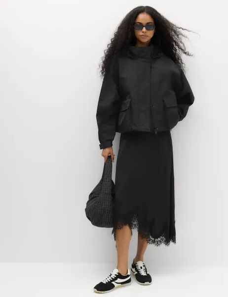 Marks & Spencer Lace Hem Midi Asymmetric Skirt Black