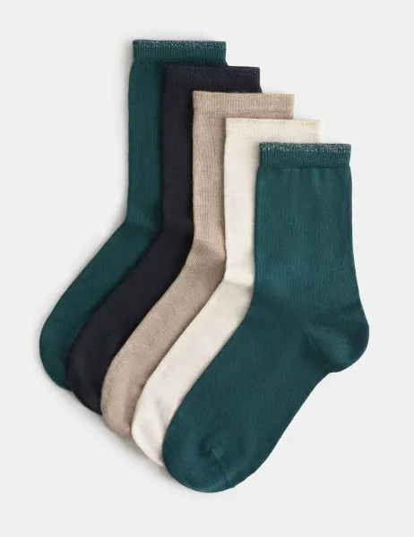 Marks & Spencer 5 Pack Supersoft Rayon Rich Sparkle Socks Green Mix