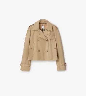 Cropped Gabardine Mayfair Trench Jacket in Honey beige - Women, Cotton
