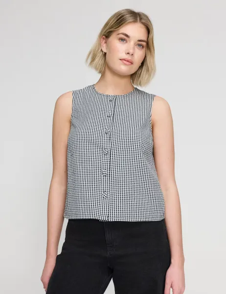 Finery London Pure Cotton Gingham Top Black Mix
