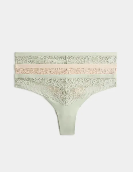 Body by M&S 3pk Body Soft Lace Thongs Pale Apple
