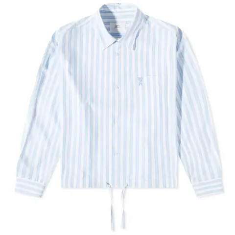 AMI Drawstring Striped Overshirt