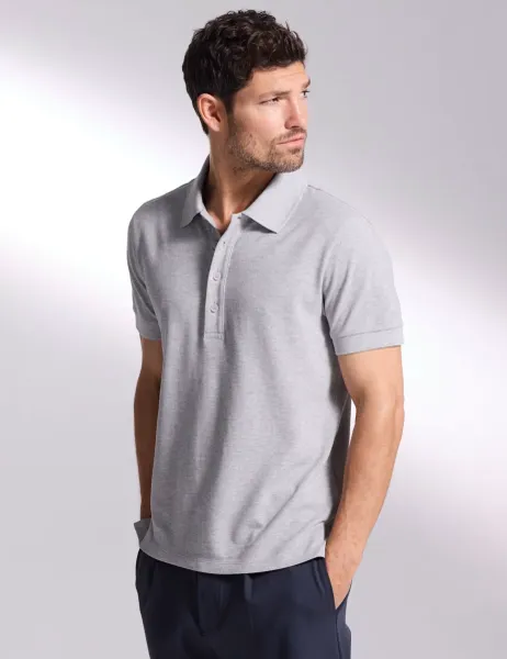 David Gandy Wellwear Pure Cotton Textured Polo Shirt Grey Marl