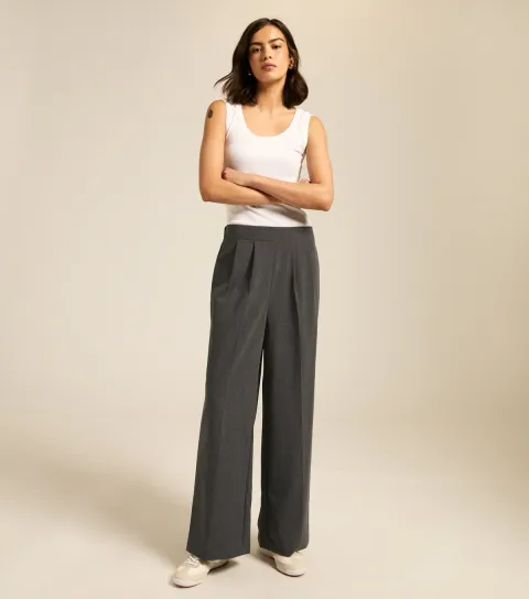 New Look Women's Grey Elasticated Wide Leg Trousers