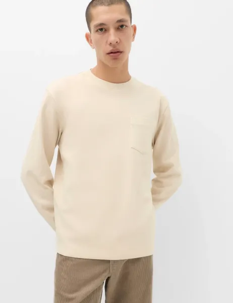 Marks & Spencer Cotton Rich Garment Dye Long Sleeve T-Shirt Light Buff
