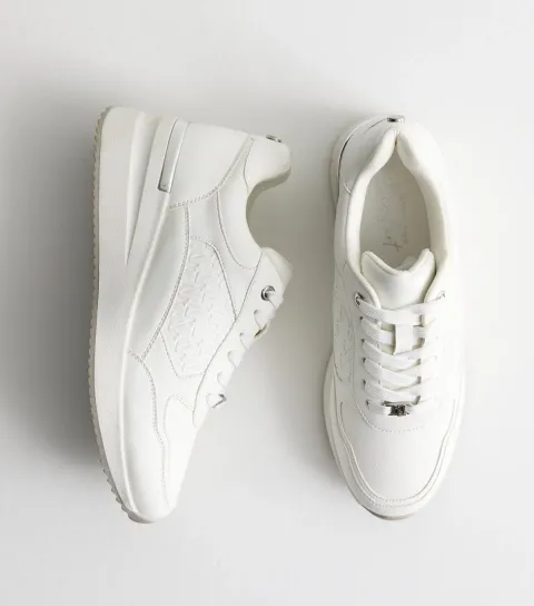 New Look Women's White Logo Sports Wedge Trainers Vegan