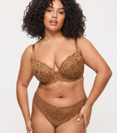 Women's Tan Lace Plunge Bra