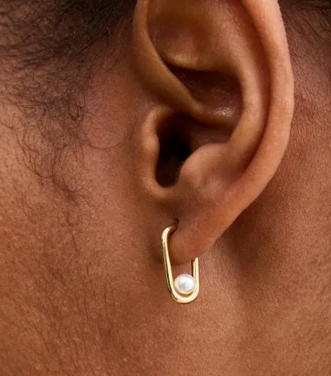 New Look 18ct Gold Plated Faux Pearl Hoop Earrings