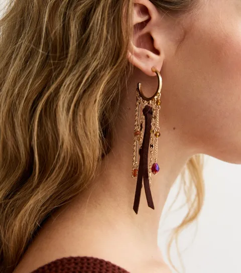 Gold Tone Boho Hoop Tassel Drop Earrings