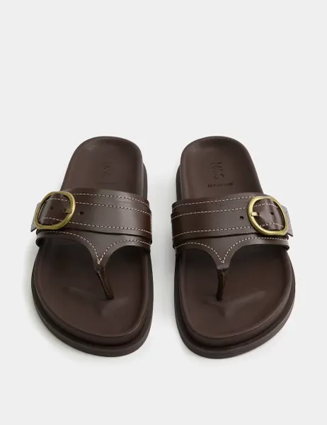 Marks & Spencer Leather Footbed Toe Post Sandals Brown
