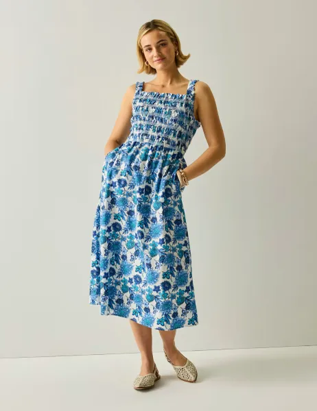 Regatta Matira Pure Cotton Floral Midi Shirred Dress