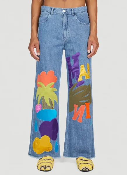 Graphic Applique Wide Leg Jeans