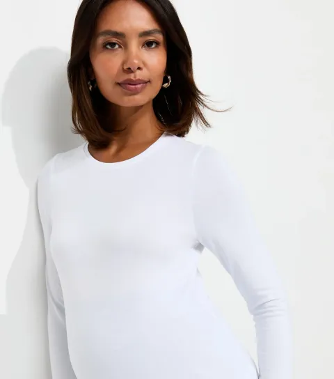 New Look Women's Maternity White Cotton Rich Long Sleeve Top