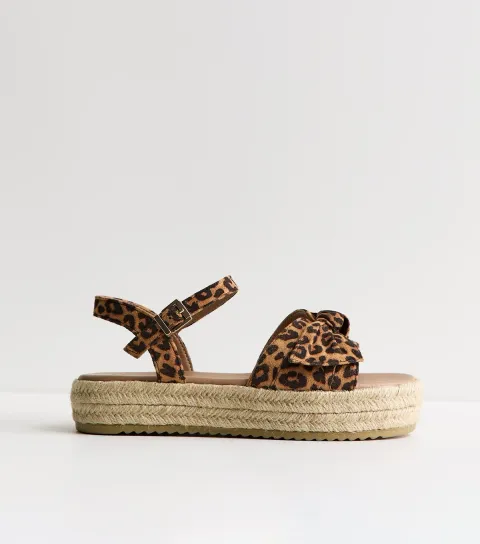 Women's Extra Wide Fit Brown Leopard Print Flatform Sandals Vegan