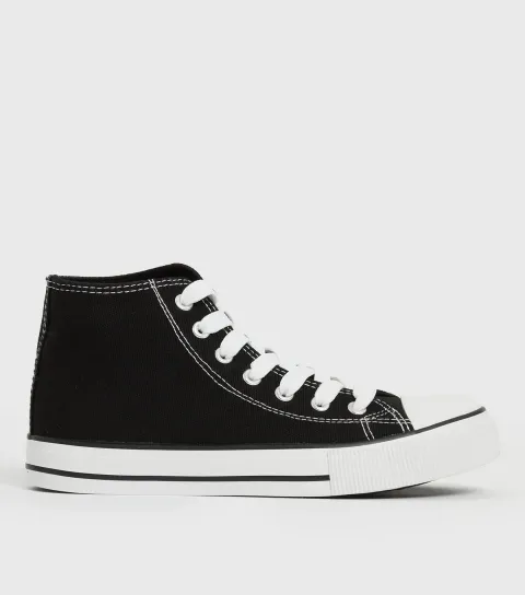 Women's Black Canvas High Top Trainers Vegan
