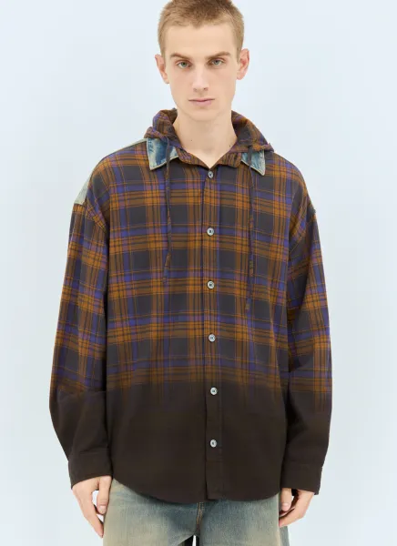 Hooded Button-Up Check Shirt