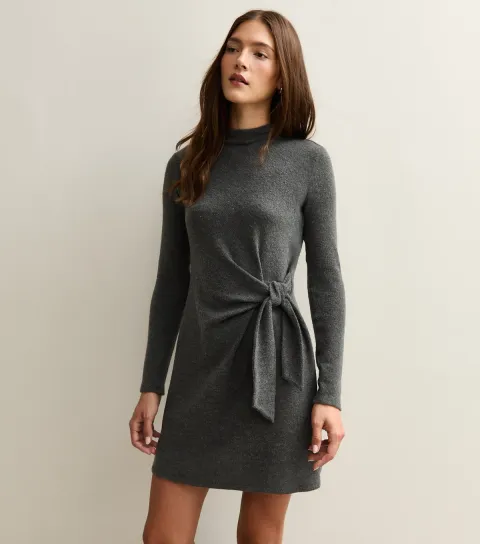New Look Women's Dark Grey Tie Belt Mini Dress