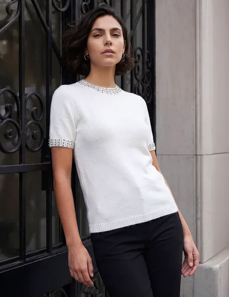 Embellished Jumper White Mix
