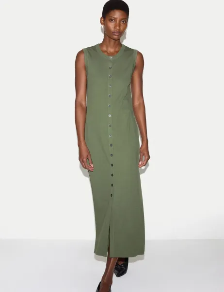 Jigsaw Cotton Rich Ribbed Midi Column Dress