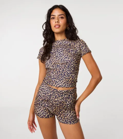 Women's Brown Leopard Print Baby Tee T-Shirt