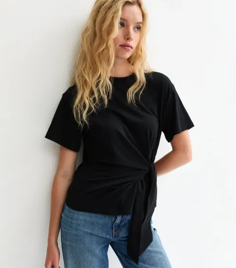 New Look Women's Black Tie Side T-Shirt