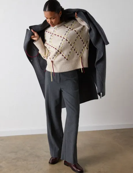 Whistles High Rise Straight Leg Trousers Grey