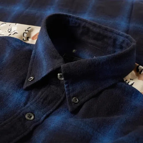 SOPHNET. Camouflage Panel Ombre Check Shirt
