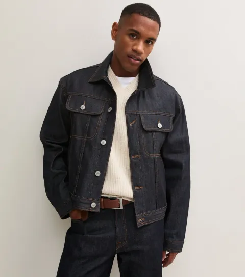 Jack & Jones Men's Navy Cotton Contrast Stitch Denim Jacket