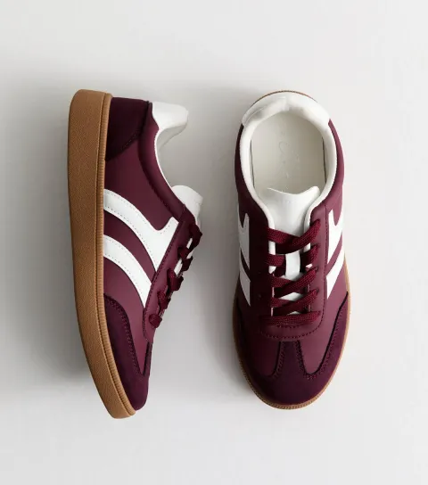 Women's Burgundy Contrast Panel Faux Suede Trainers Vegan