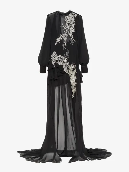 Floral Lace Embroidery Evening Dress