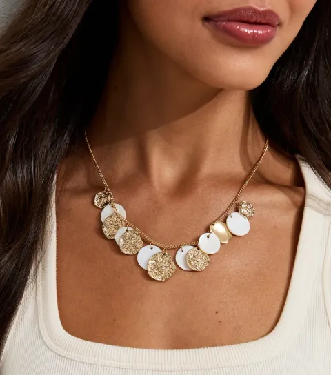 Gold Tone Beaten Coin Chain Necklace