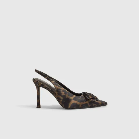 River Island Satin Leopard Print Rose Court Heels