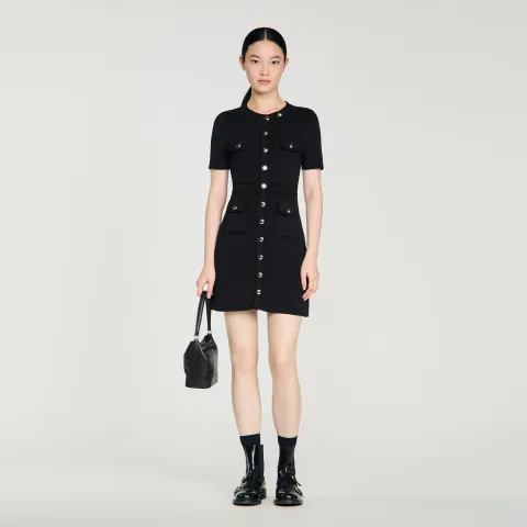 Button-up knit short dress