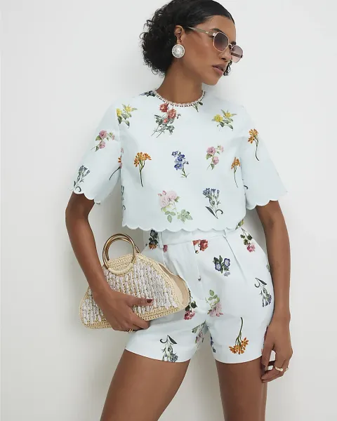River Island Linen Blend Floral Tailored Shorts