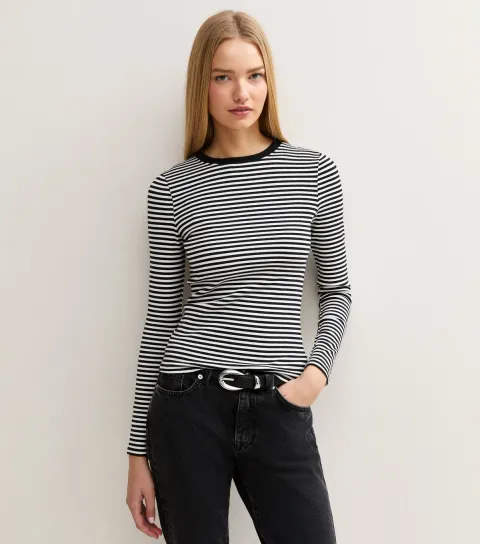 New Look Women's Premium Black Striped Long Sleeve T-Shirt