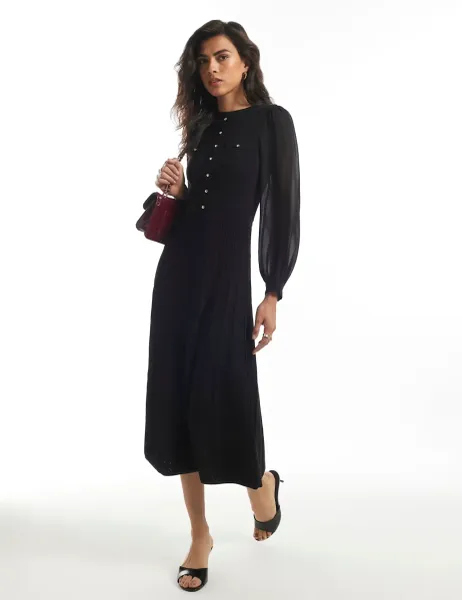 River Island Textured Crew Neck Maxi Dress Black